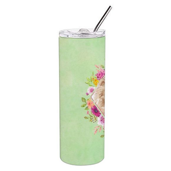 Pomeranian Green Flowers Stainless Steel 20 oz Skinny Tumbler - Picture 2 of 4